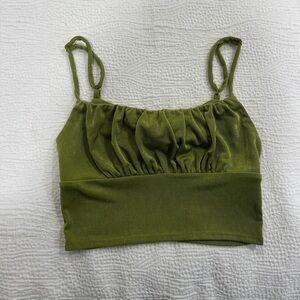 Green Spaghetti Strap Ruched Crop Top